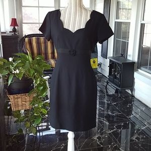 Scalloped neck Petite Black crepe dress